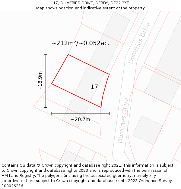 17, DUMFRIES DRIVE, DERBY, DE22 3XT: Plot and title map