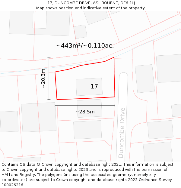 17, DUNCOMBE DRIVE, ASHBOURNE, DE6 1LJ: Plot and title map