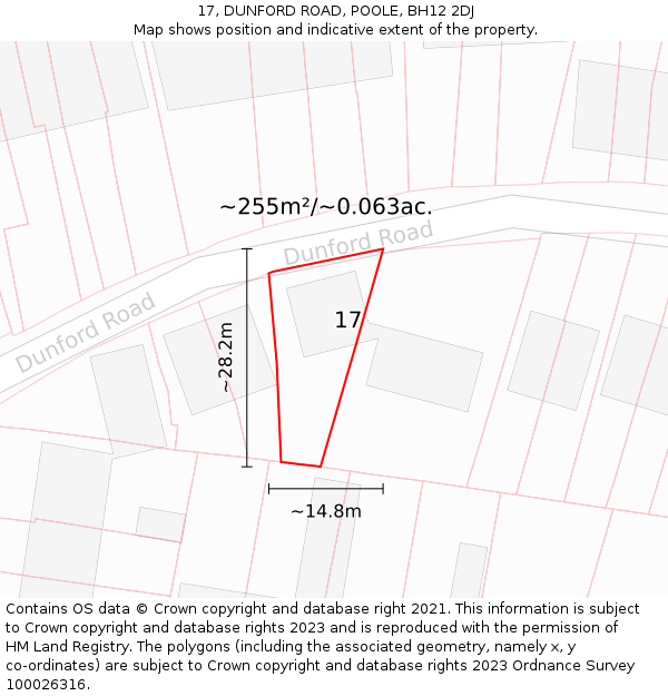 17, DUNFORD ROAD, POOLE, BH12 2DJ: Plot and title map