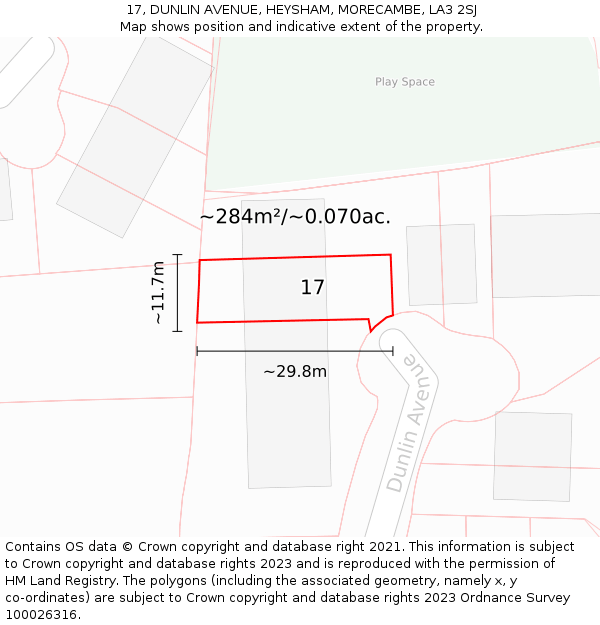 17, DUNLIN AVENUE, HEYSHAM, MORECAMBE, LA3 2SJ: Plot and title map