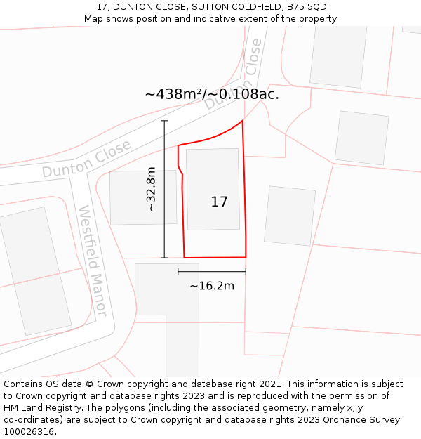 17, DUNTON CLOSE, SUTTON COLDFIELD, B75 5QD: Plot and title map