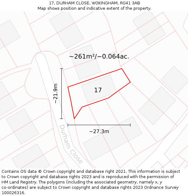17, DURHAM CLOSE, WOKINGHAM, RG41 3AB: Plot and title map