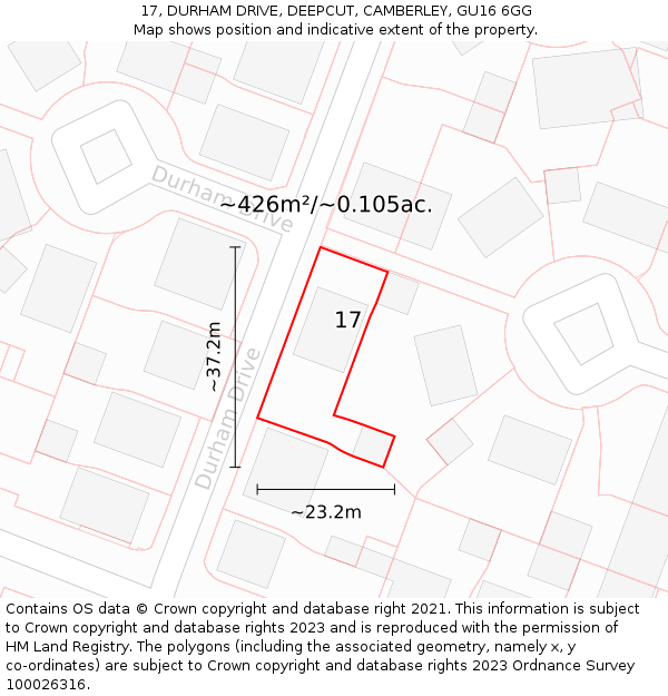 17, DURHAM DRIVE, DEEPCUT, CAMBERLEY, GU16 6GG: Plot and title map