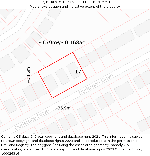 17, DURLSTONE DRIVE, SHEFFIELD, S12 2TT: Plot and title map
