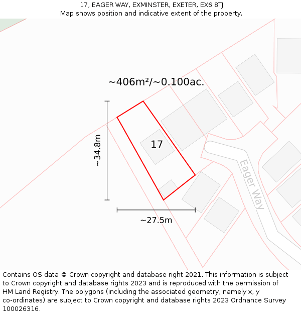 17, EAGER WAY, EXMINSTER, EXETER, EX6 8TJ: Plot and title map