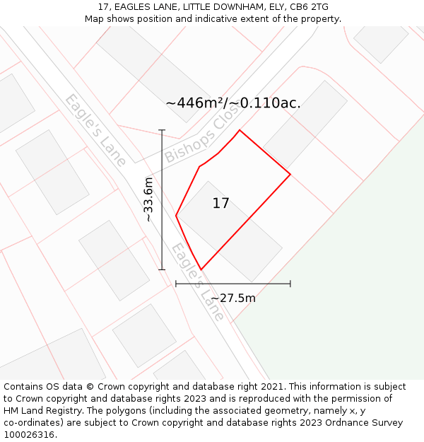 17, EAGLES LANE, LITTLE DOWNHAM, ELY, CB6 2TG: Plot and title map