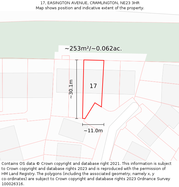 17, EASINGTON AVENUE, CRAMLINGTON, NE23 3HR: Plot and title map