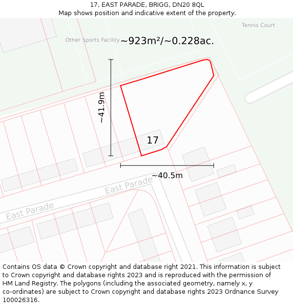 17, EAST PARADE, BRIGG, DN20 8QL: Plot and title map