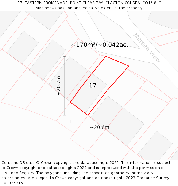17, EASTERN PROMENADE, POINT CLEAR BAY, CLACTON-ON-SEA, CO16 8LG: Plot and title map