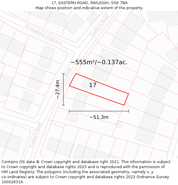 17, EASTERN ROAD, RAYLEIGH, SS6 7BA: Plot and title map