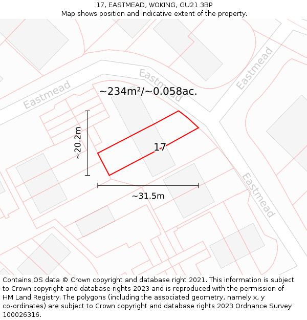 17, EASTMEAD, WOKING, GU21 3BP: Plot and title map