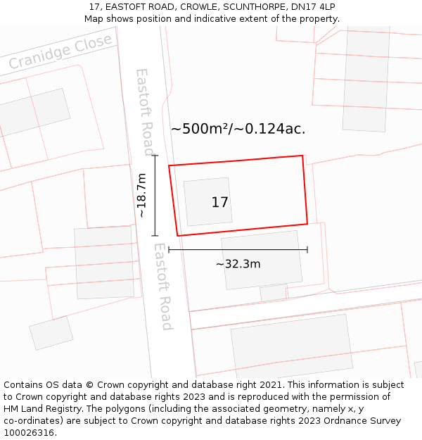 17, EASTOFT ROAD, CROWLE, SCUNTHORPE, DN17 4LP: Plot and title map
