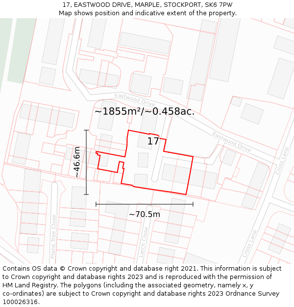 17, EASTWOOD DRIVE, MARPLE, STOCKPORT, SK6 7PW: Plot and title map