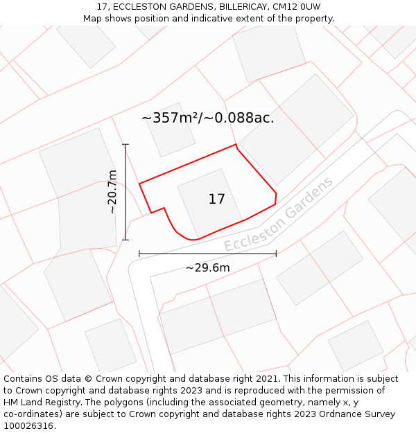 17, ECCLESTON GARDENS, BILLERICAY, CM12 0UW: Plot and title map