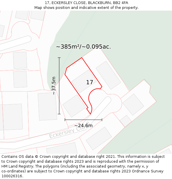 17, ECKERSLEY CLOSE, BLACKBURN, BB2 4FA: Plot and title map