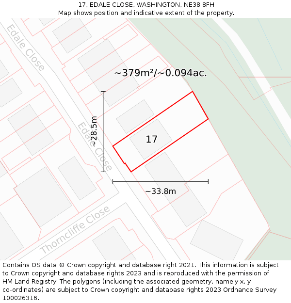 17, EDALE CLOSE, WASHINGTON, NE38 8FH: Plot and title map