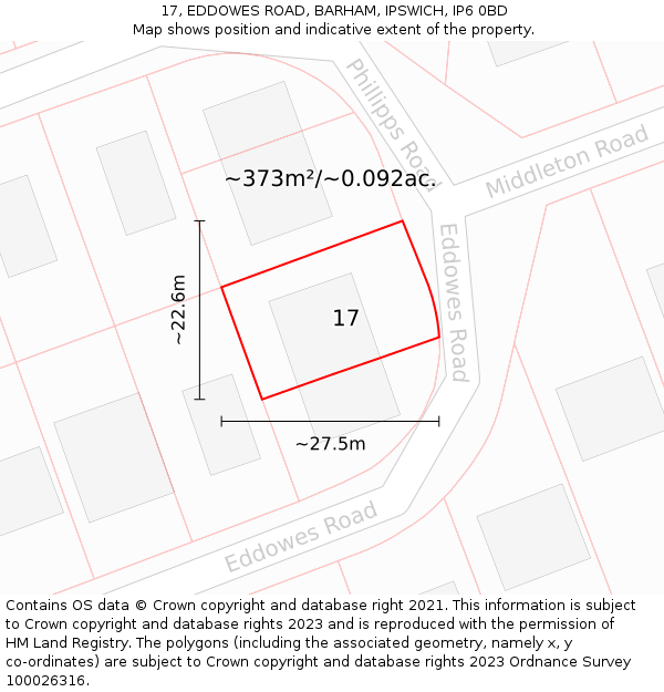 17, EDDOWES ROAD, BARHAM, IPSWICH, IP6 0BD: Plot and title map