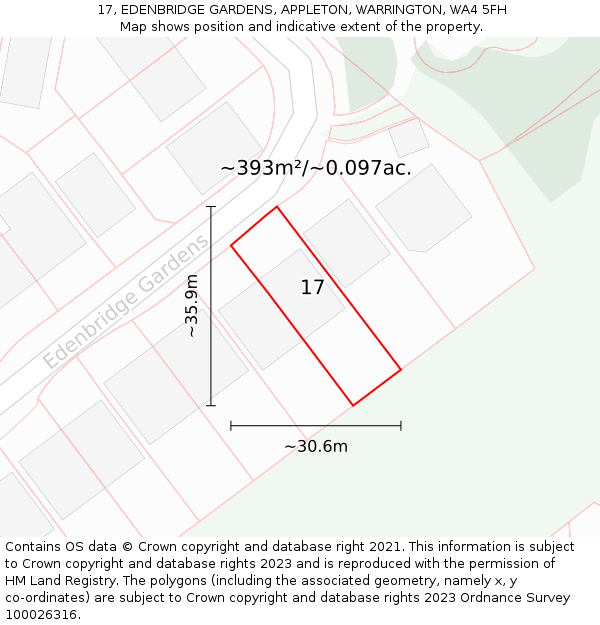 17, EDENBRIDGE GARDENS, APPLETON, WARRINGTON, WA4 5FH: Plot and title map