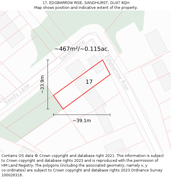 17, EDGBARROW RISE, SANDHURST, GU47 8QH: Plot and title map