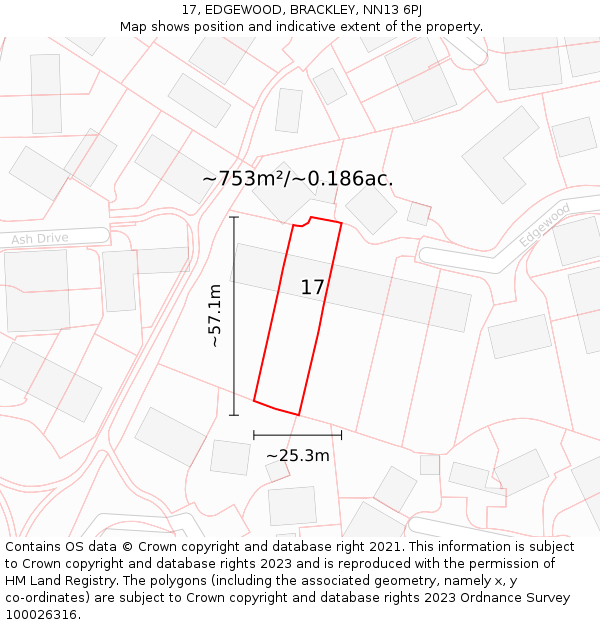 17, EDGEWOOD, BRACKLEY, NN13 6PJ: Plot and title map
