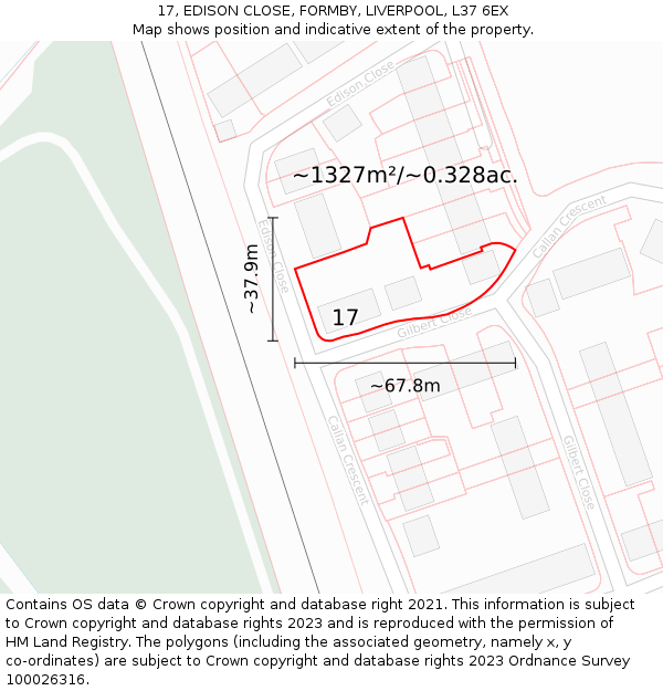 17, EDISON CLOSE, FORMBY, LIVERPOOL, L37 6EX: Plot and title map