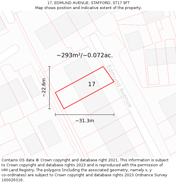 17, EDMUND AVENUE, STAFFORD, ST17 9FT: Plot and title map