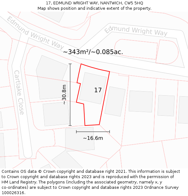 17, EDMUND WRIGHT WAY, NANTWICH, CW5 5HQ: Plot and title map