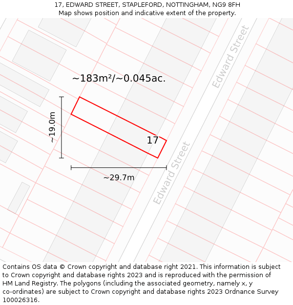 17, EDWARD STREET, STAPLEFORD, NOTTINGHAM, NG9 8FH: Plot and title map