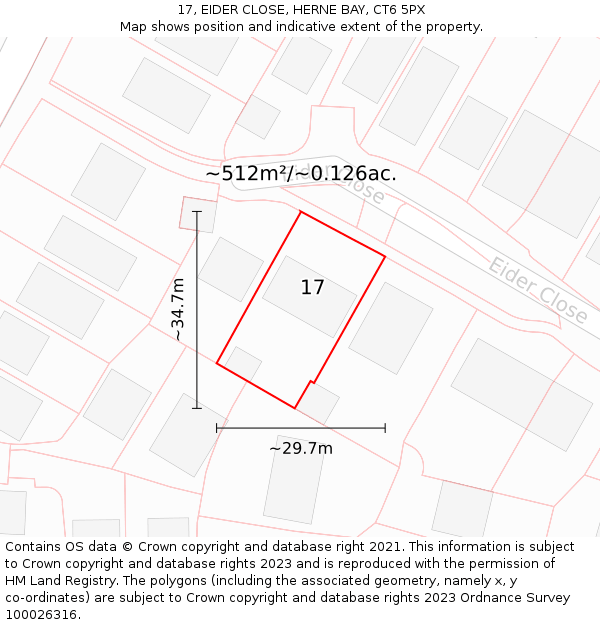 17, EIDER CLOSE, HERNE BAY, CT6 5PX: Plot and title map