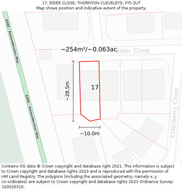 17, EIDER CLOSE, THORNTON-CLEVELEYS, FY5 2UT: Plot and title map