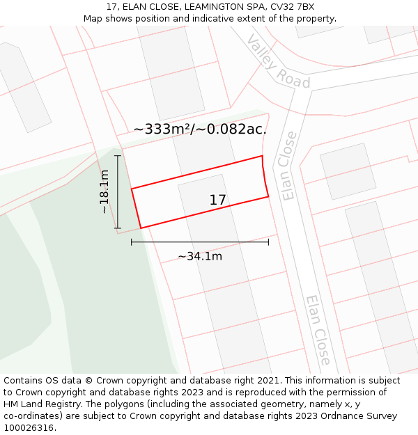 17, ELAN CLOSE, LEAMINGTON SPA, CV32 7BX: Plot and title map
