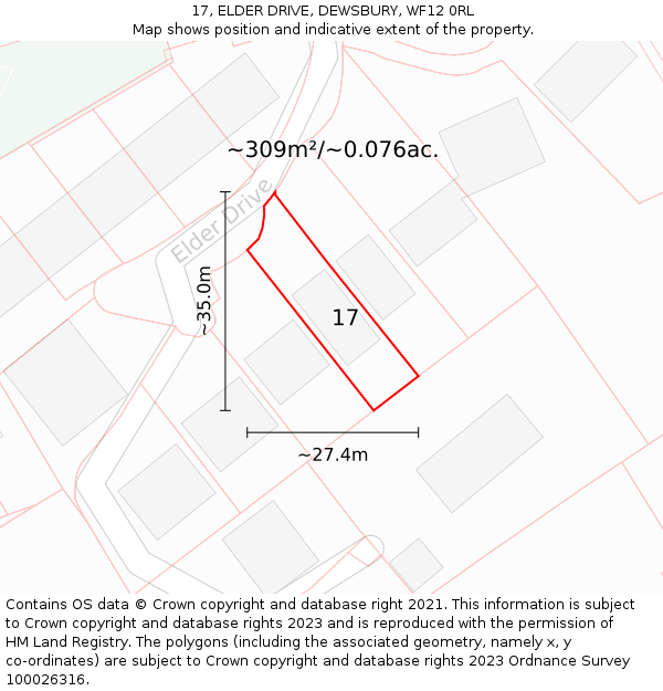 17, ELDER DRIVE, DEWSBURY, WF12 0RL: Plot and title map
