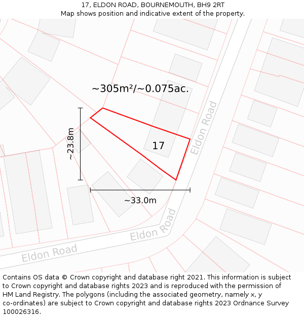 17, ELDON ROAD, BOURNEMOUTH, BH9 2RT: Plot and title map