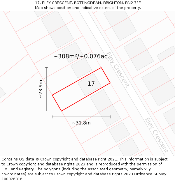 17, ELEY CRESCENT, ROTTINGDEAN, BRIGHTON, BN2 7FE: Plot and title map