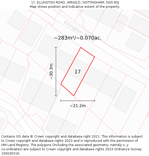 17, ELLINGTON ROAD, ARNOLD, NOTTINGHAM, NG5 8SJ: Plot and title map