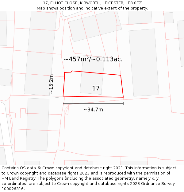 17, ELLIOT CLOSE, KIBWORTH, LEICESTER, LE8 0EZ: Plot and title map