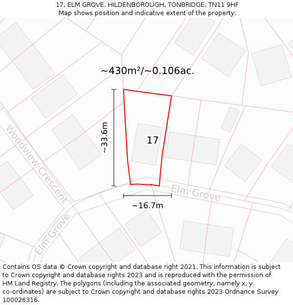 17, ELM GROVE, HILDENBOROUGH, TONBRIDGE, TN11 9HF: Plot and title map