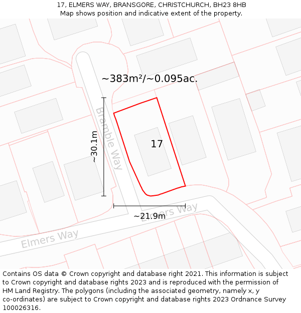 17, ELMERS WAY, BRANSGORE, CHRISTCHURCH, BH23 8HB: Plot and title map