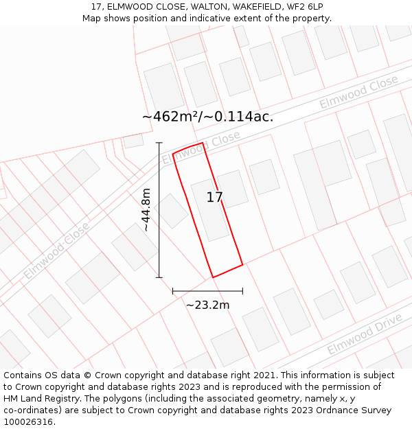 17, ELMWOOD CLOSE, WALTON, WAKEFIELD, WF2 6LP: Plot and title map