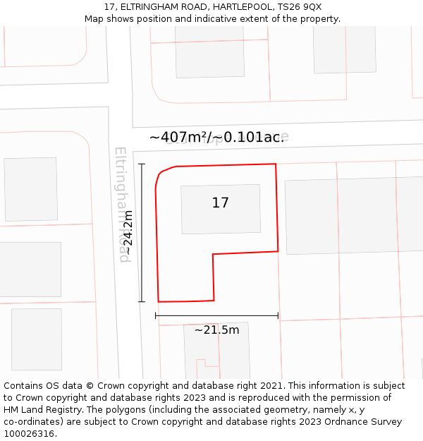 17, ELTRINGHAM ROAD, HARTLEPOOL, TS26 9QX: Plot and title map