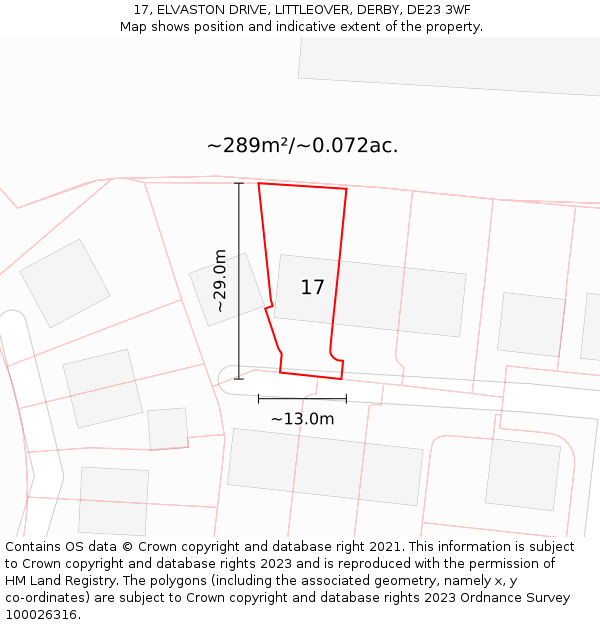 17, ELVASTON DRIVE, LITTLEOVER, DERBY, DE23 3WF: Plot and title map