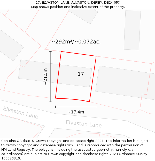 17, ELVASTON LANE, ALVASTON, DERBY, DE24 0PX: Plot and title map