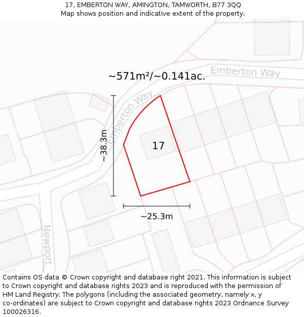 17, EMBERTON WAY, AMINGTON, TAMWORTH, B77 3QQ: Plot and title map
