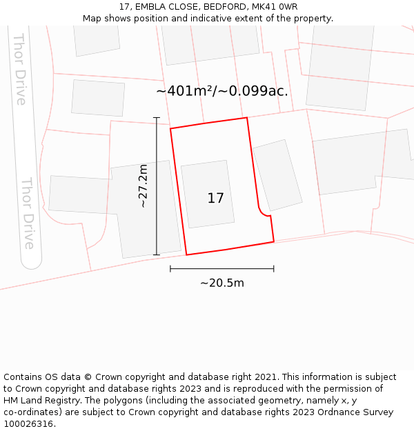 17, EMBLA CLOSE, BEDFORD, MK41 0WR: Plot and title map