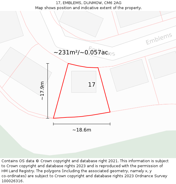 17, EMBLEMS, DUNMOW, CM6 2AG: Plot and title map