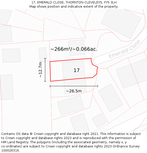 17, EMERALD CLOSE, THORNTON-CLEVELEYS, FY5 3LH: Plot and title map