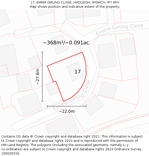 17, EMMA GIRLING CLOSE, HADLEIGH, IPSWICH, IP7 6FH: Plot and title map
