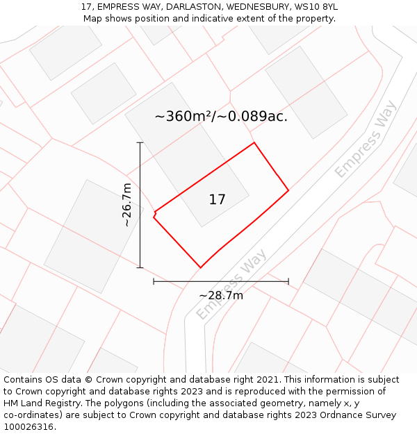 17, EMPRESS WAY, DARLASTON, WEDNESBURY, WS10 8YL: Plot and title map