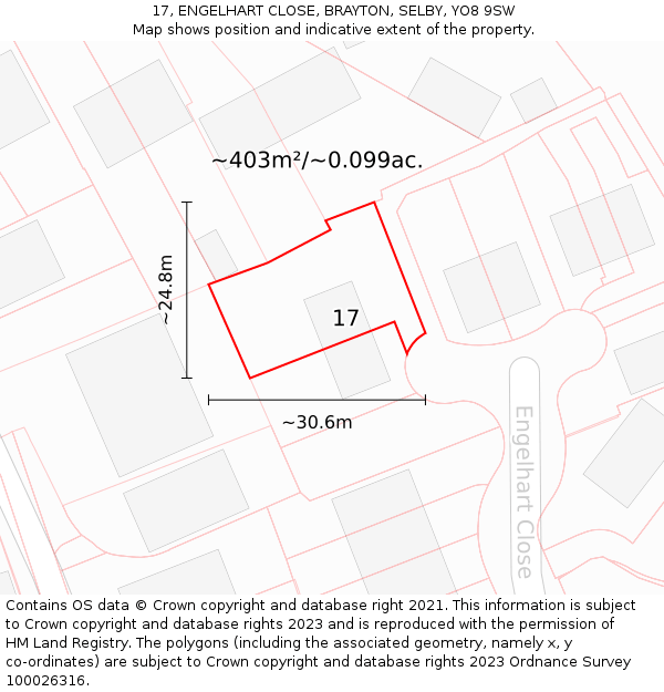 17, ENGELHART CLOSE, BRAYTON, SELBY, YO8 9SW: Plot and title map
