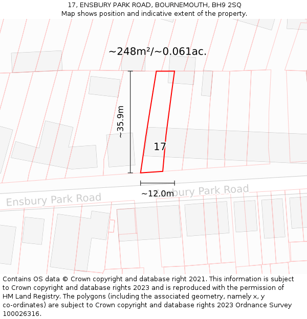 17, ENSBURY PARK ROAD, BOURNEMOUTH, BH9 2SQ: Plot and title map